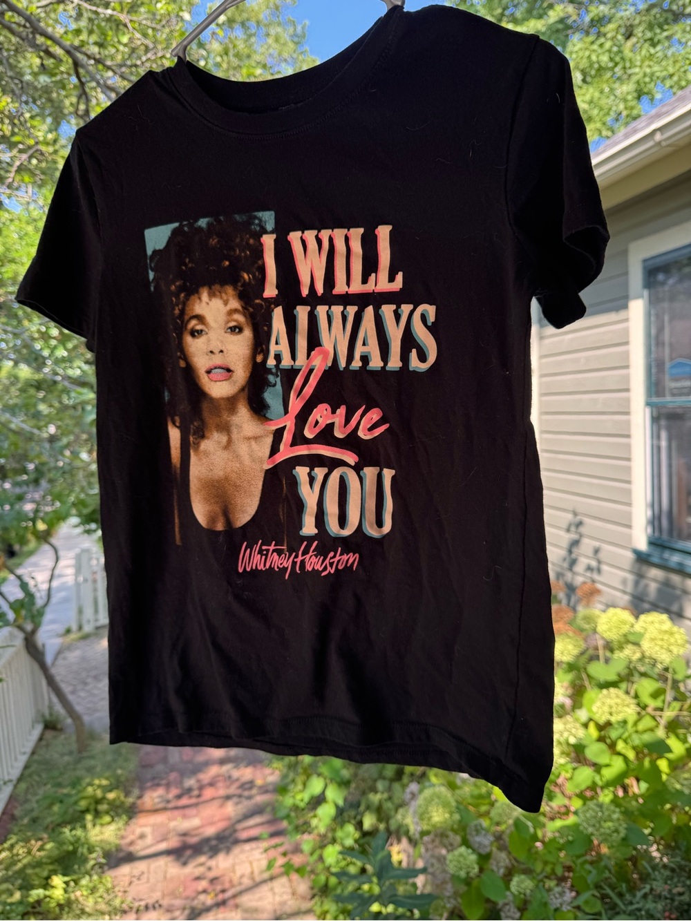 Whitney Houston Black Graphic Tee - Pink/Cream Script